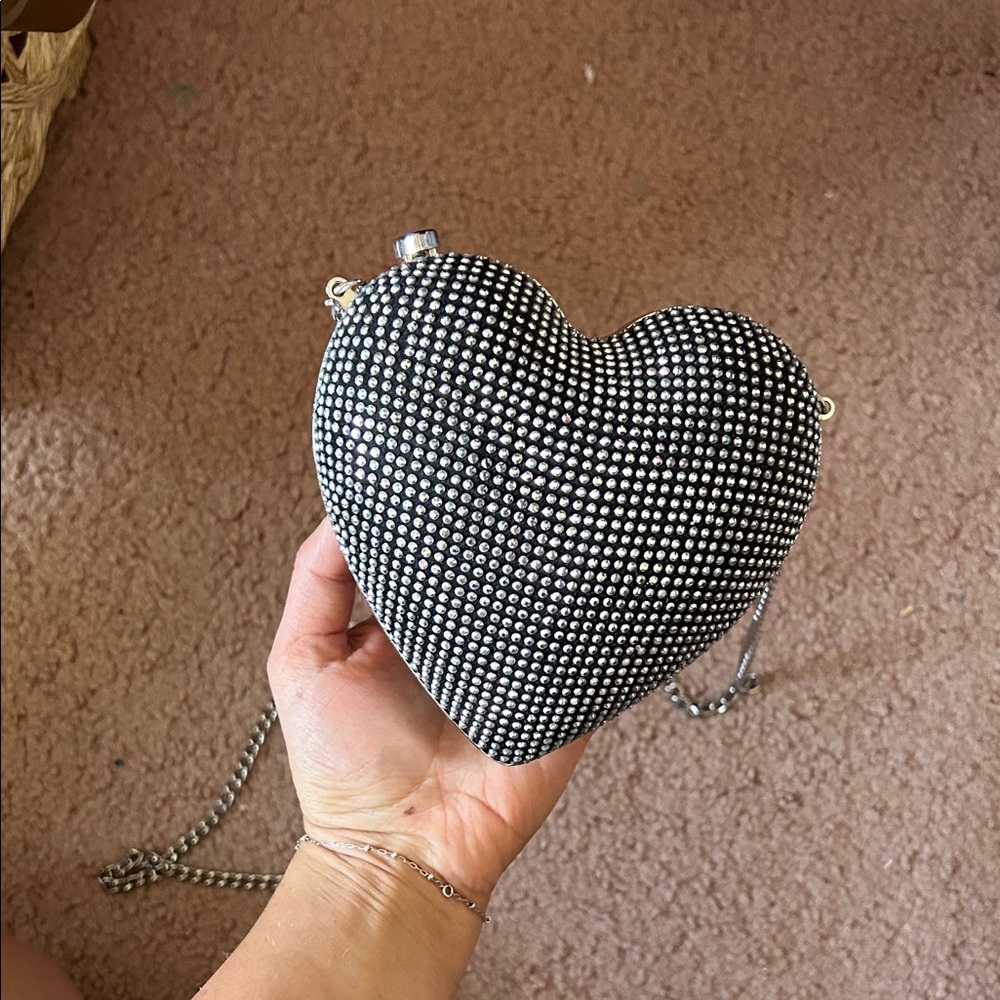 Heart-Shaped Silver Studded Women's Bag